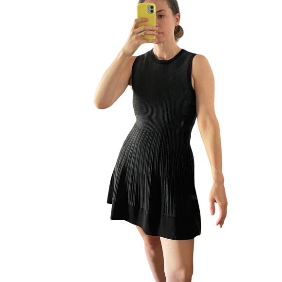 ALC Black Metallic Knit Sleeveless Fit and Flare Sweater Dress Size Small - Picture 1 of 7